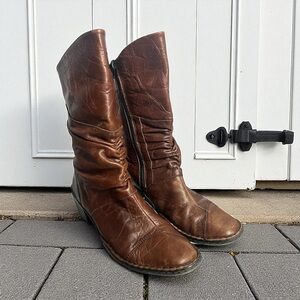 Rare Vintage Y2K Josef Seibel Brown Leather Ruched Mid-Calf Boots – Size 38